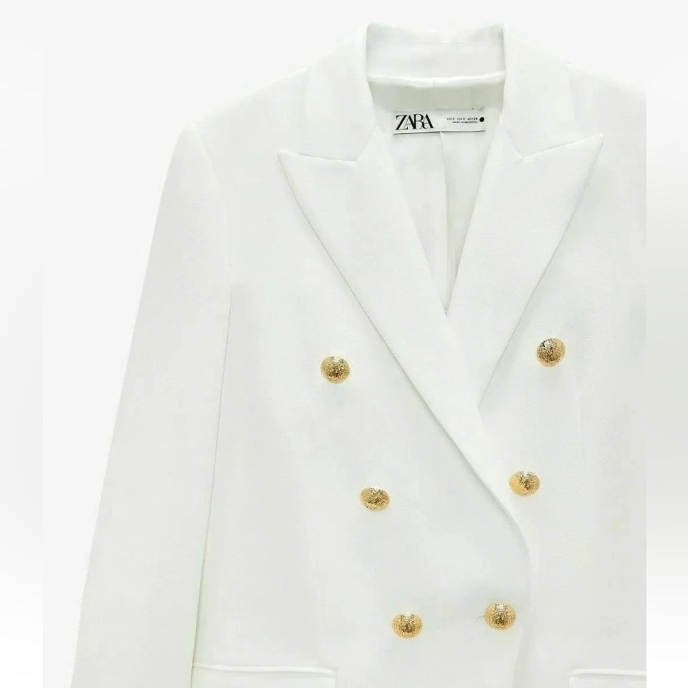 ZARA NEW WOMAN SS collection TAILORED BUTTONED BLAZER JACKET ECRU size XS - Picture 6 of 9